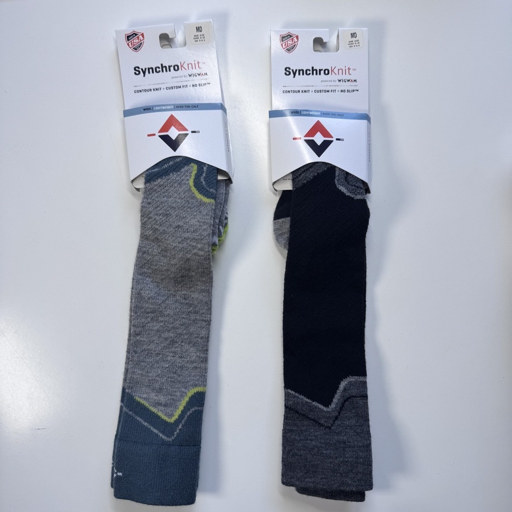 Lot 2 WIGWAM Snow Junkie SynchroKnit Wool Over Calf Sock Medium M 5-9.5 W 6-10